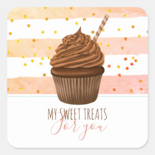 Cupcake Watercolor Streifen Glitzer Meine süßen Le Quadratischer Aufkleber