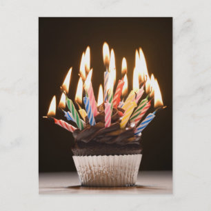 Cupcake with birthday candles postkarte