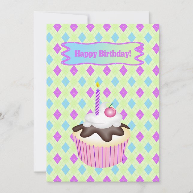 Cupcake with Cherry, Birthday Feiertagskarte (Vorderseite)