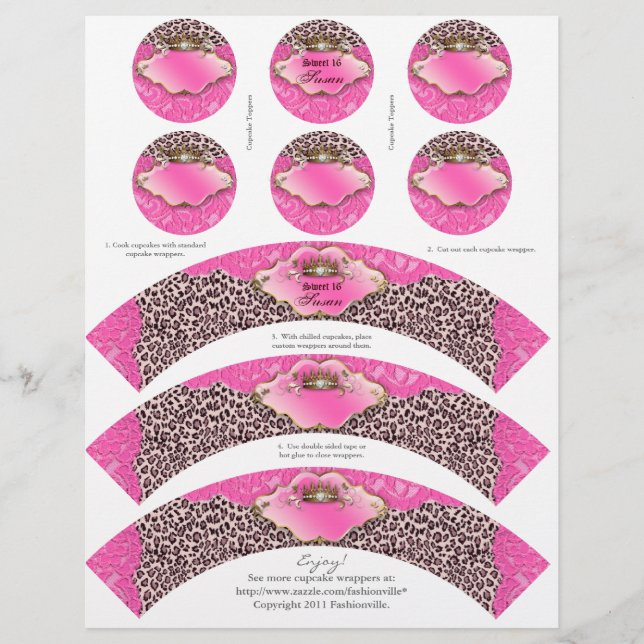 Cupcake Wrappers Leopard Crown Zebra w/Toppers (Vorderseite)