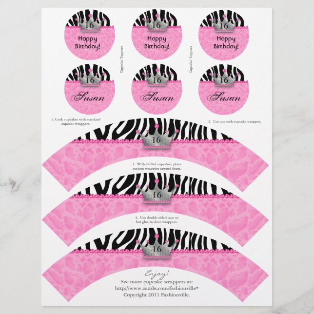 Cupcake Wrappers Princess Crown Zebra w/Toppers (Vorderseite)