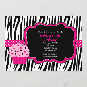Cupcake Zebra Print Geburtstagsparty Einladungen