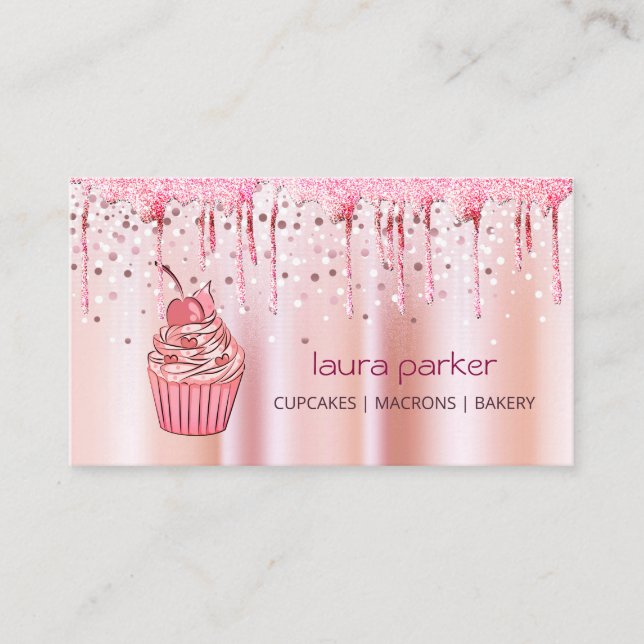 Cupcake Zuhause Bäckerei Konditoi Rose Gold Drippi Visitenkarte (Vorderseite)