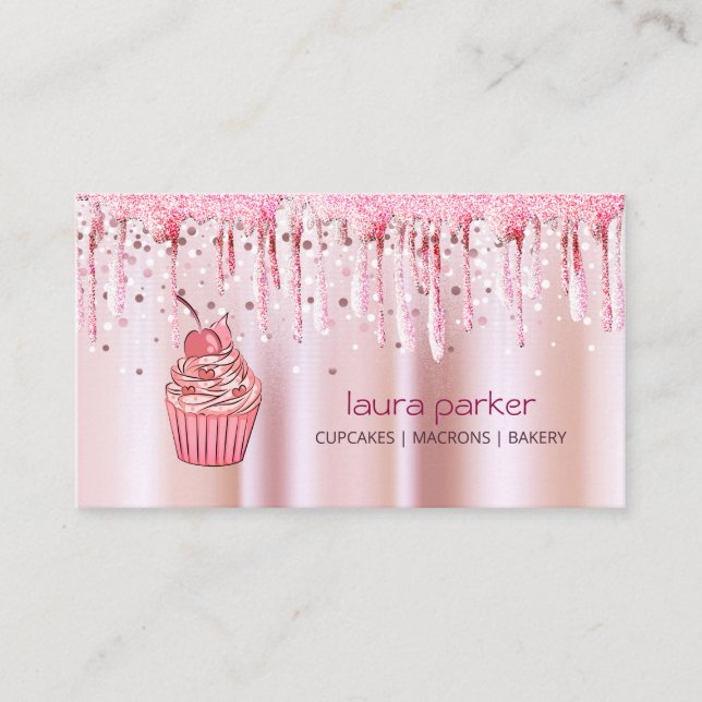 Cupcake Zuhause Bäckerei Konditorei Rose Gold Drif Visitenkarte (Vorderseite)