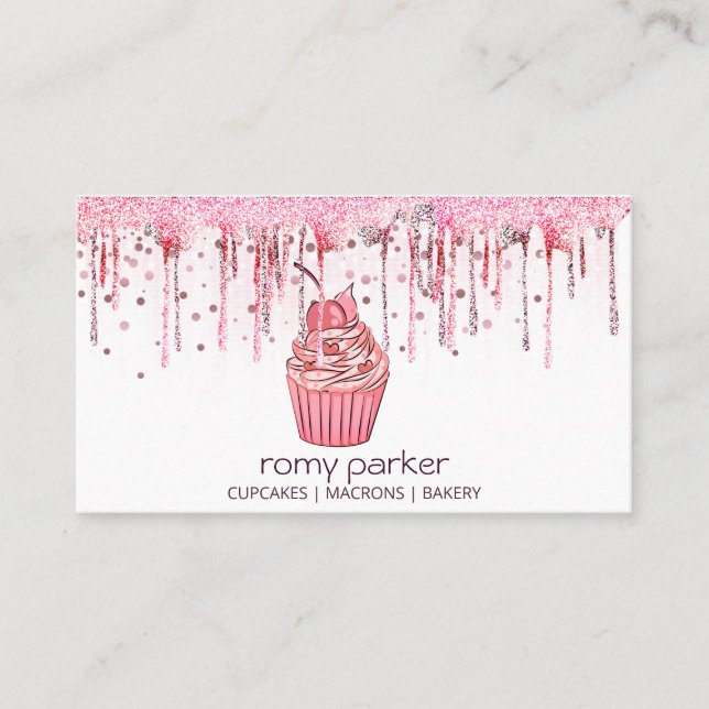 Cupcake Zuhause Bäckerei Konditorei Rose Gold Drif Visitenkarte (Vorderseite)