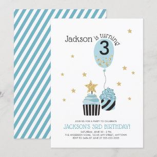 Cupcakes & Balloon Imitate Glitzer Boy's Birthday Einladung