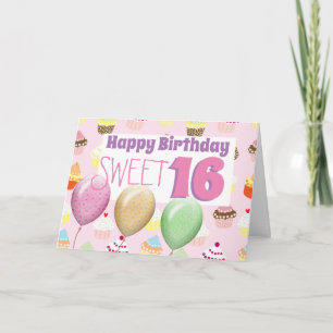 Cupcakes Balloons Sweet 16 Geburtstagskarte Sechze Dankeskarte