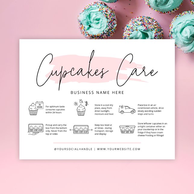 Cupcakes Care Instructions Bäckerei Guide Feminine Dankeskarte (Von Creator hochgeladen)