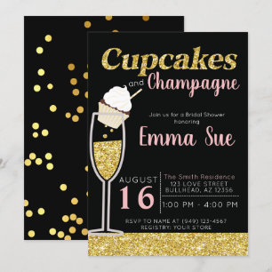 Cupcakes & Champagne Black & Gold Brautparty Einladung