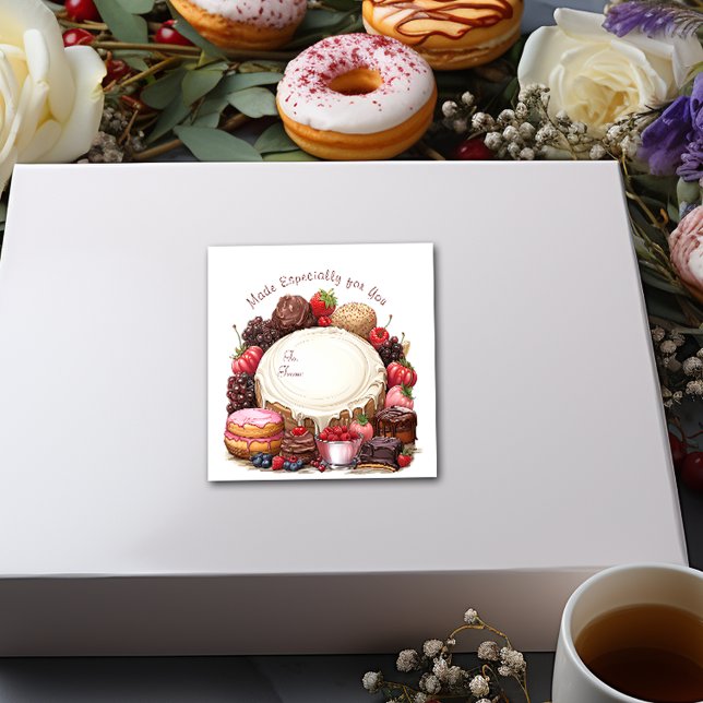 Cupcakes Donuts Brownies Candy Quadratischer Aufkleber (Von Creator hochgeladen)