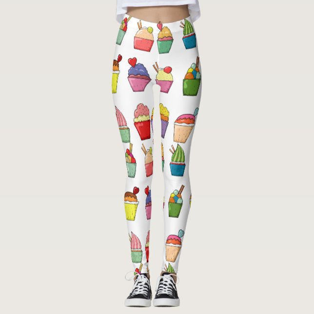 Cupcakes Fun Design l Fashion farbenfroh Weiß Leggings (Vorderseite)