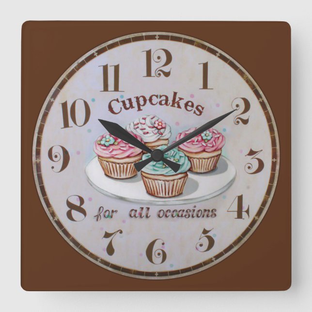 Cupcakes für jeden Anlass Quadratische Wanduhr (Vorderseite)