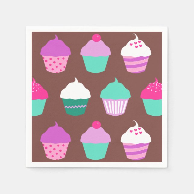 Cupcakes Geburtstagscocktail Serviette (Vorderseite)
