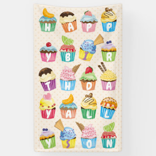 Cupcakes Glücklich Geburtstag Fügen Sie Ihren Na Banner