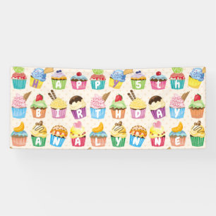 Cupcakes Glücklich Geburtstag Fügen Sie Ihren Na Banner