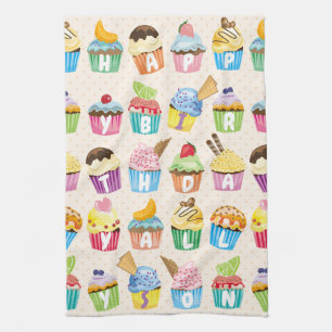 Cupcakes Glücklich Geburtstag Fügen Sie Ihren Na Geschirrtuch