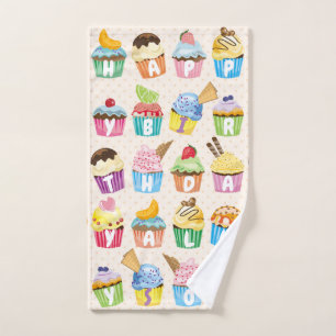 Cupcakes Glücklich Geburtstag Fügen Sie Ihren Na Handtuch