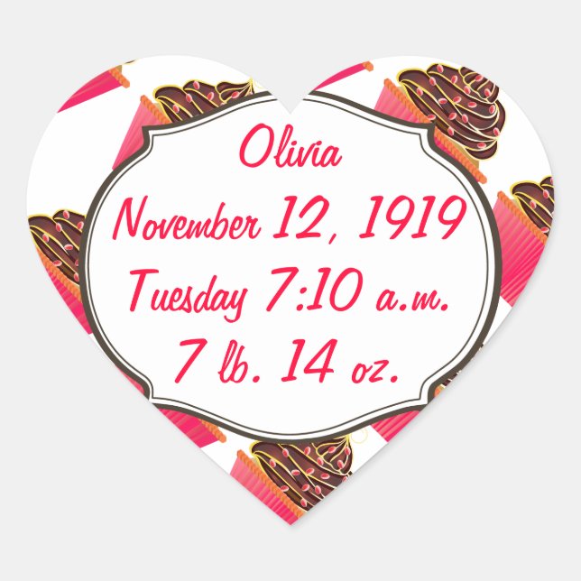 Cupcakes Herz-Aufkleber (Vorderseite)