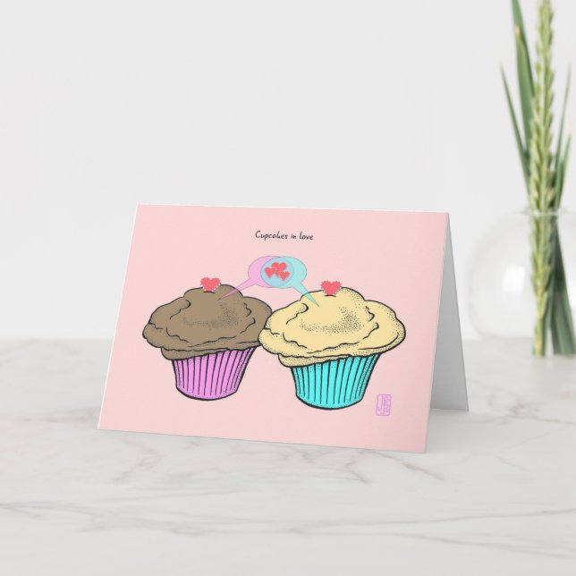 Cupcakes in Liebe ChocoCustardPinkBlue Valentine Karte (Vorderseite)
