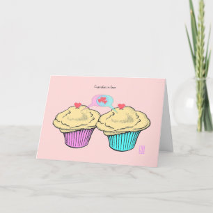 Cupcakes in Liebe CustardCustardPinkBlue Valentine Karte