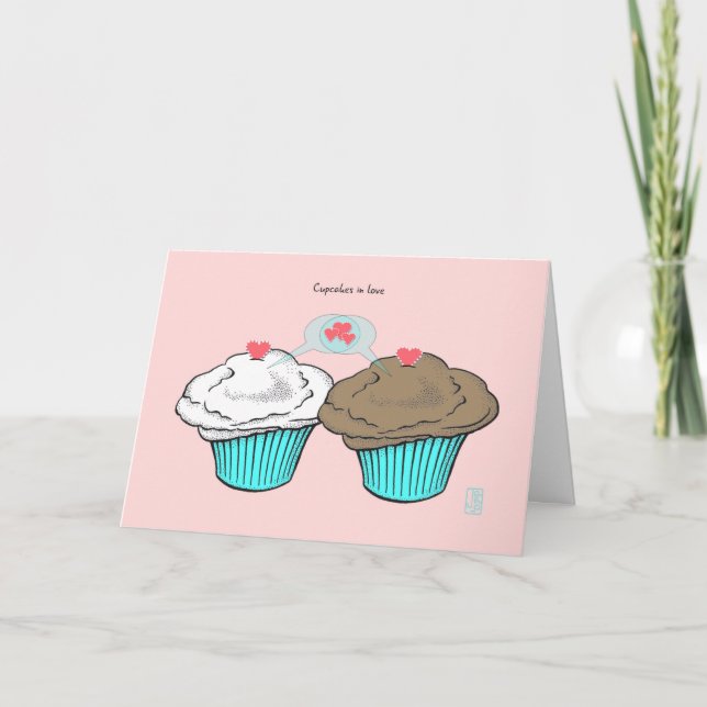 Cupcakes in Liebe VanillaChocoBlueBlue Valentine Karte (Vorderseite)