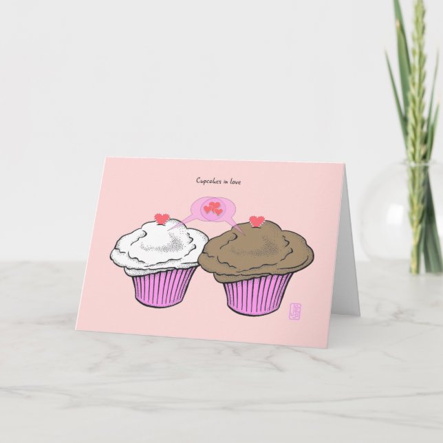 Cupcakes in Liebe VanillaChocoPinkPink Valentine Karte (Vorderseite)