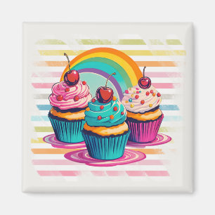 Cupcakes, Kirschen und Regenbögen Magnet