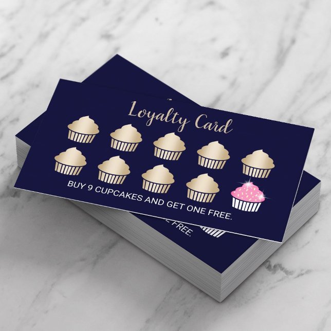 Cupcakes Konditorei Bäckerei Navy Blue Loyalität Treuekarte (Von Creator hochgeladen)