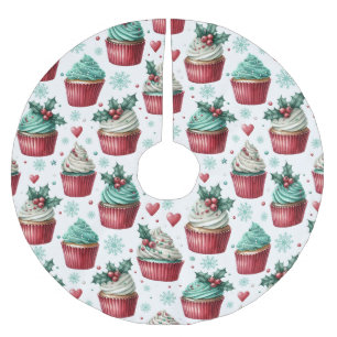 Cupcakes-Mistelzweig-Topping Rosa Weihnachten Polyester Weihnachtsbaumdecke