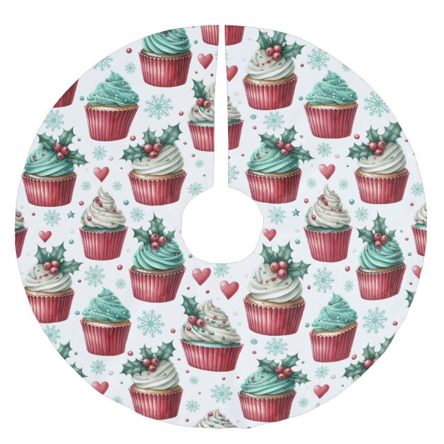 Cupcakes Mistletoe Topping Pink Christmas Polyester Weihnachtsbaumdecke (Vorderseite)