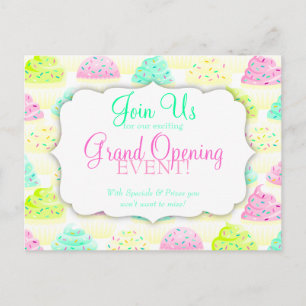 Cupcakes N Sprinkles Custom Grand Opening Postkart Einladungspostkarte