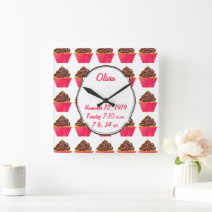 Cupcakes Quadratische Wanduhr