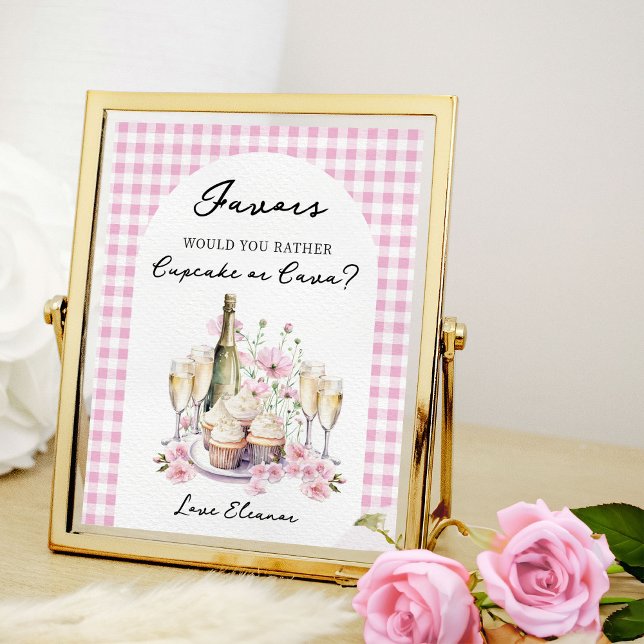Cupcakes und Champagner Brautparty Gefälligkeitsta Poster (Favors table sign from Cupcakes and Cava Bridal Shower Collection by Darling & May)