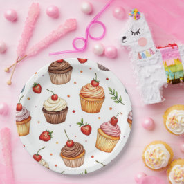 Cupcakes und Erdbeeren Pappteller