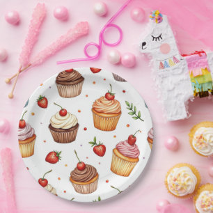 Cupcakes und Erdbeeren Pappteller