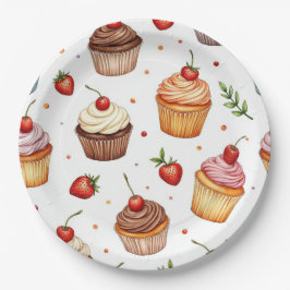 Cupcakes und Erdbeeren Pappteller