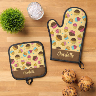 Cupcakes und Muffins Niedliche Lebensmittel Gemust Ofenhandschuh & Topflappen-Set
