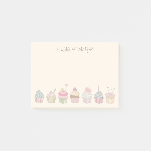 Cupcakes und Name Post-it Klebezettel (Vorderseite)
