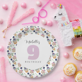 Cupcakes und Obst Wasserfarbe Mit Monogramm Pappteller