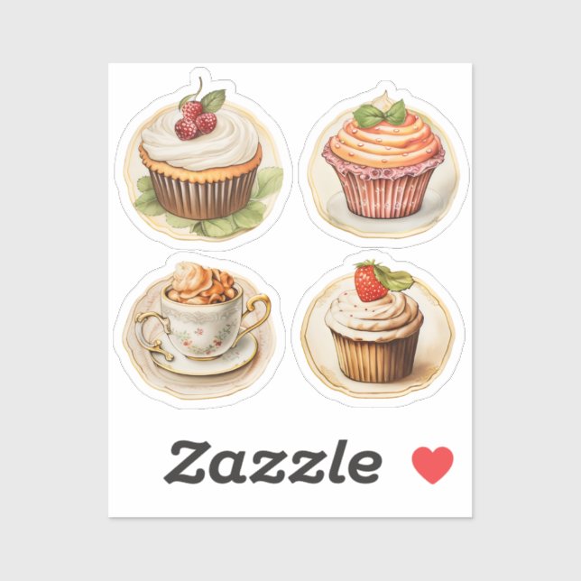 Cupcakes und Tassen Aufkleber (Blatt)