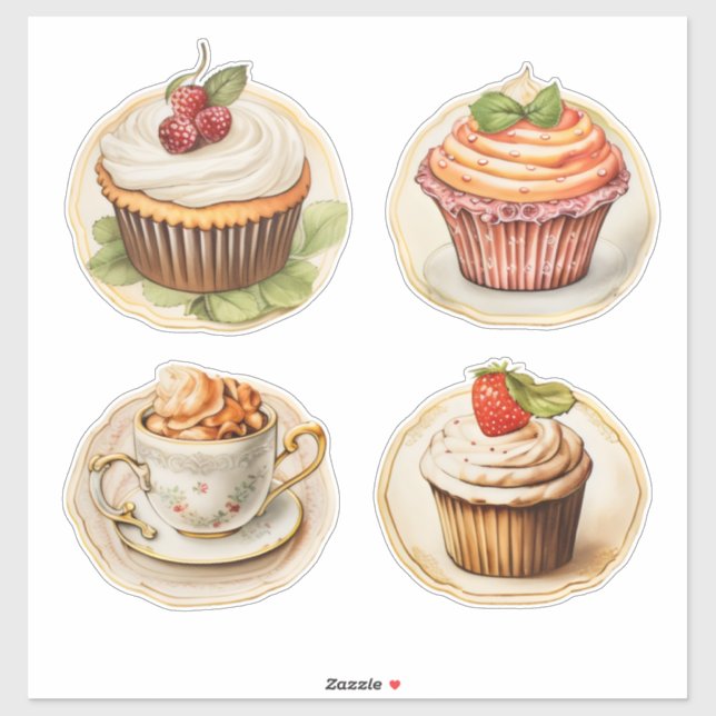 Cupcakes und Tassen Aufkleber (Blatt)