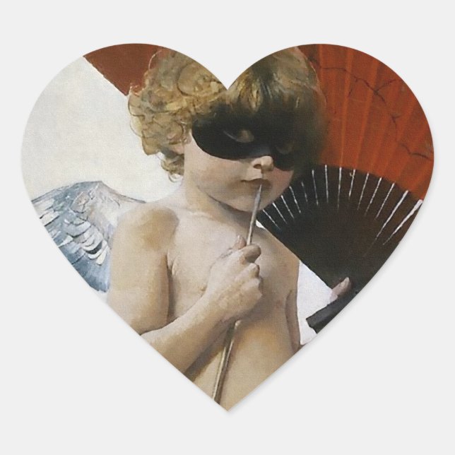 Cupid am Maskenball Herz-Aufkleber (Vorderseite)