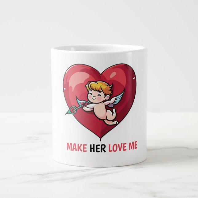 Cupid am roten Herz Jumbo-Tasse (Vorderseite)