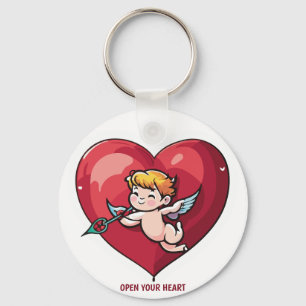 Cupid am roten Herz Schlüsselanhänger
