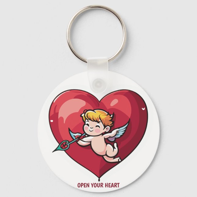 Cupid am roten Herz Schlüsselanhänger (Vorderseite)