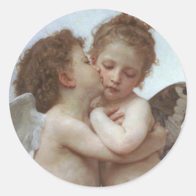 Cupid and Psyche as children - William Bouguereau Runder Aufkleber (Vorderseite)
