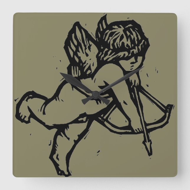 Cupid Angel Valentine Clock Clay Creek Quadratische Wanduhr (Vorderseite)