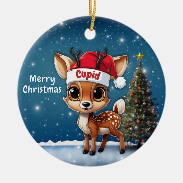 Cupid Baby Deer, Fawn, Doe, Reindeer🦌 🎄 Keramik Ornament (Vorne)