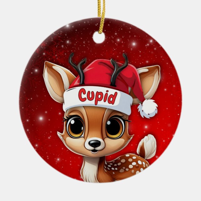 Cupid Baby Deer, Fawn, Doe, Reindeer🦌 🎄 Keramik Ornament (Vorne)