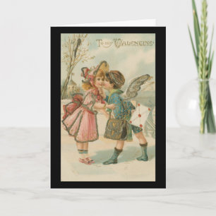 Cupid Boy and Girl in Pink Greeting Card Feiertagskarte